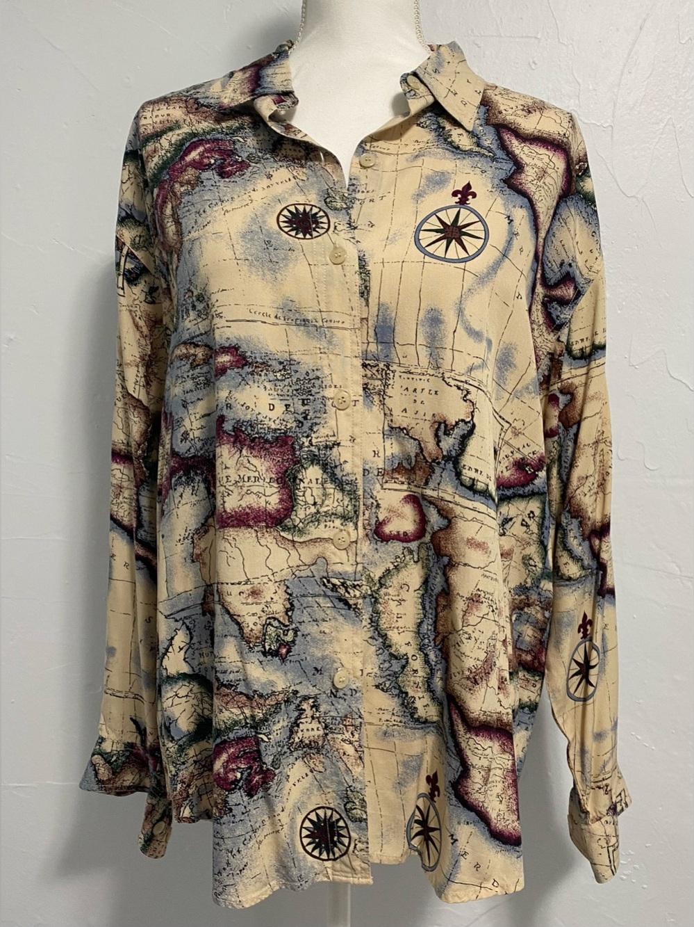 Vintage bill blass Beige Map-Print Button-Down Shirt